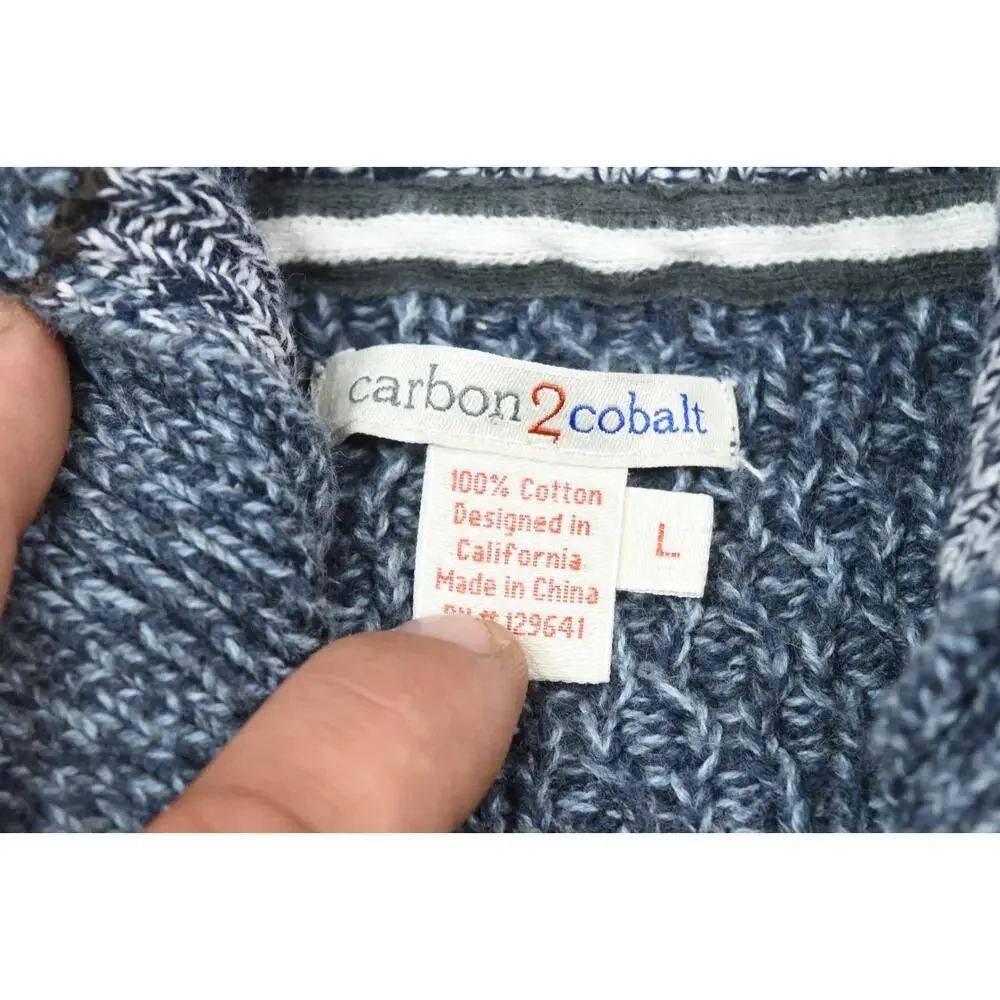 Carbon 2 Cobalt Cableknit Sweater Mens Large Blue Cotton Long Sleeve Pullover